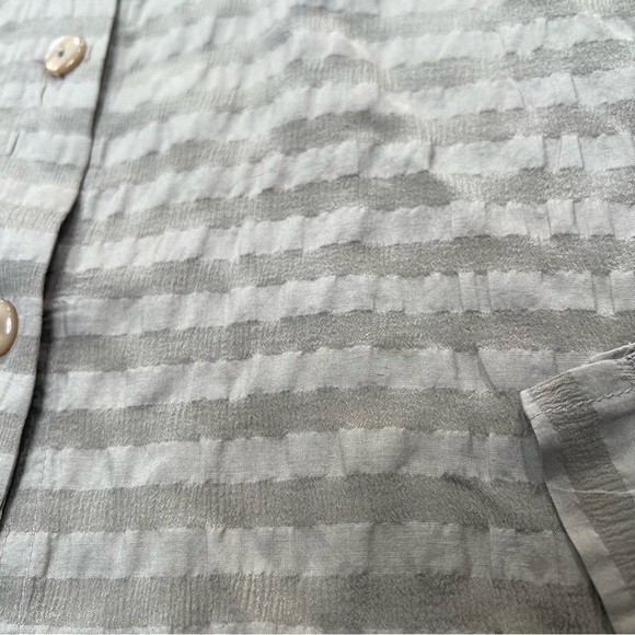 H Look Silk Blouse Button Up Puckered textured stripes M oversized - Picture 4 of 12